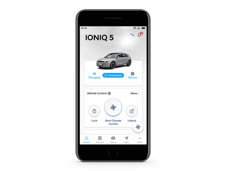 Close-up of the Hyundai Bluelink app with the lock/unlock feature.